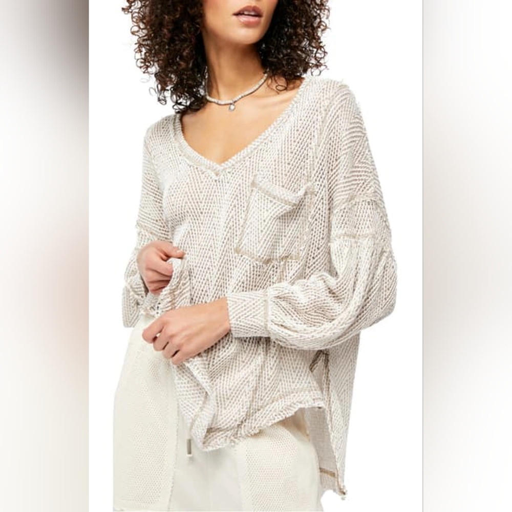 FREE PEOPLE Fresh & New Hacci Knit Top In Ivory Combo M.